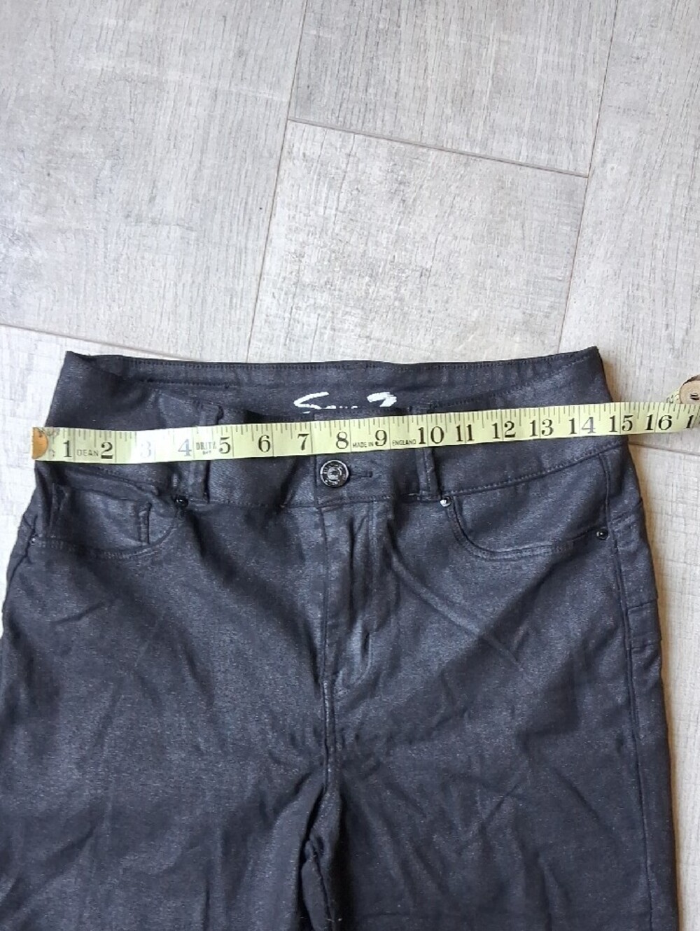 Seven7 Black Coated Skinny Jeans Faux Leather Look Size 10 - Picture 7 of 9
